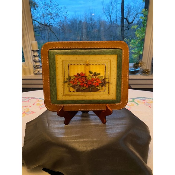 Vintage, Christmas / Holiday Trivet / Hot Pad with Candle / Poinsettia Design. - Picture 11 of 14